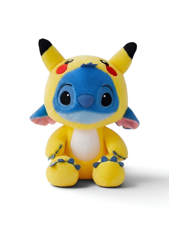 30cm Stitch in Pikachu Onesie Plush Toy – Soft Crossover Anime Stuffed Animal for Kids & Collectors ST15562