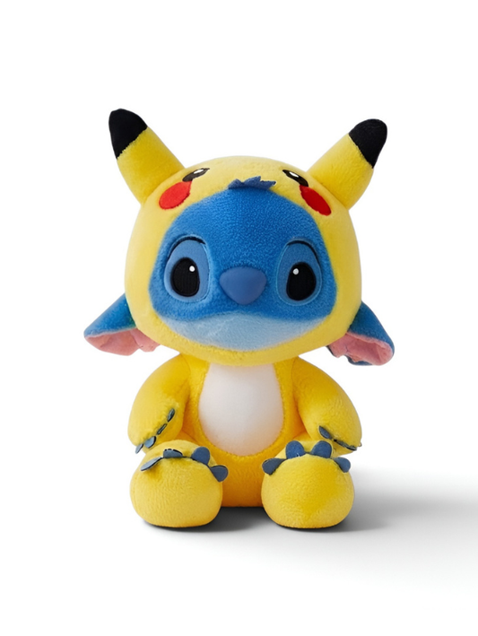 30cm Stitch in Pikachu Onesie Plush Toy – Soft Crossover Anime Stuffed Animal for Kids & Collectors ST15562