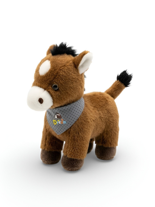 32cm Plush Brown Donkey Stuffed Animal with Polka Dot Bandana ST15878.