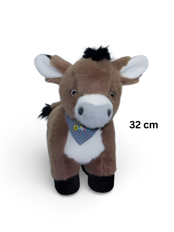 32cm Plush Brown Donkey Stuffed Animal with Polka Dot Bandana ST15878.