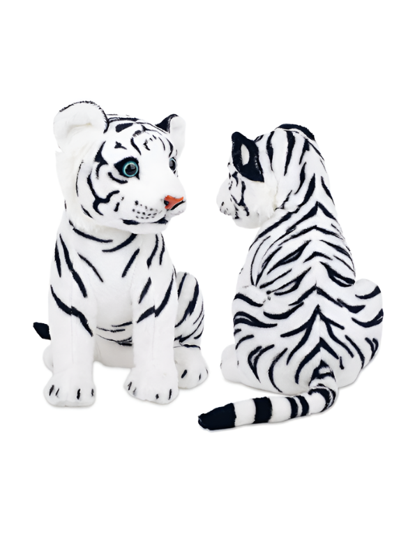 27cm Realistic White Tiger Plush Toy – Soft Stuffed Animal, Premium White & Black Striped Wild Cat ST14964.