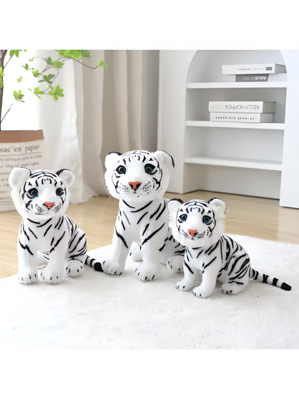 27cm Realistic White Tiger Plush Toy – Soft Stuffed Animal, Premium White & Black Striped Wild Cat ST14964.