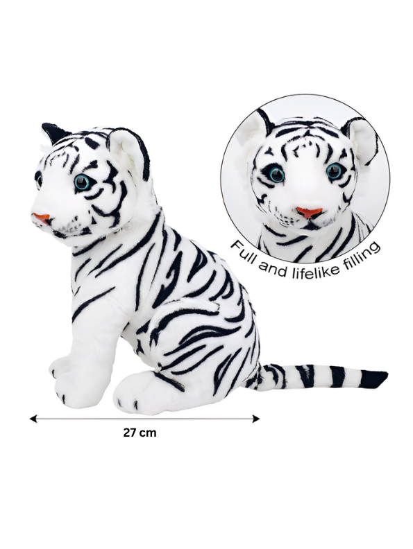 27cm Realistic White Tiger Plush Toy – Soft Stuffed Animal, Premium White & Black Striped Wild Cat ST14964.