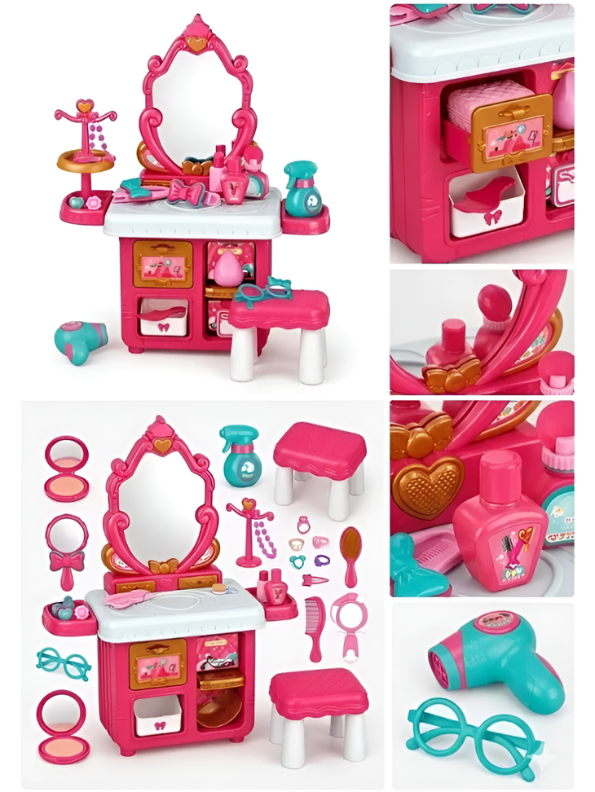 38-Piece Kids Pretend Play Princess Makeup Vanity Table Set with Stool TV7130