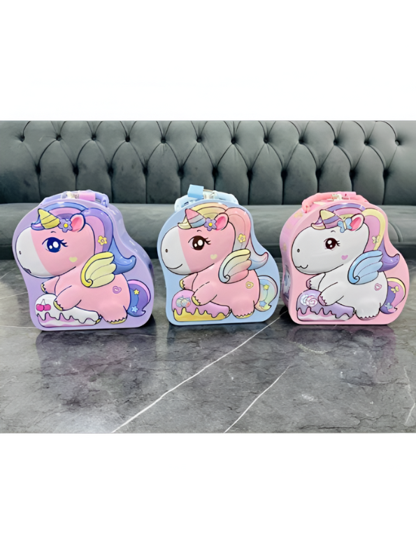 Blue - 3D Unicorn Piggy Bank – Metal Money Box with Lock & Key, Secure Savings Bank NOVGBT-8212.