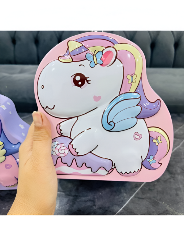 3D Unicorn Piggy Bank – Metal Money Box with Lock & Key, Secure Savings Bank NOVGBT-8212.