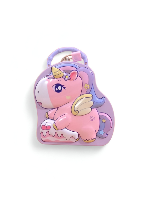 Pink - 3D Unicorn Piggy Bank – Metal Money Box with Lock & Key, Secure Savings Bank NOVGBT-8212.