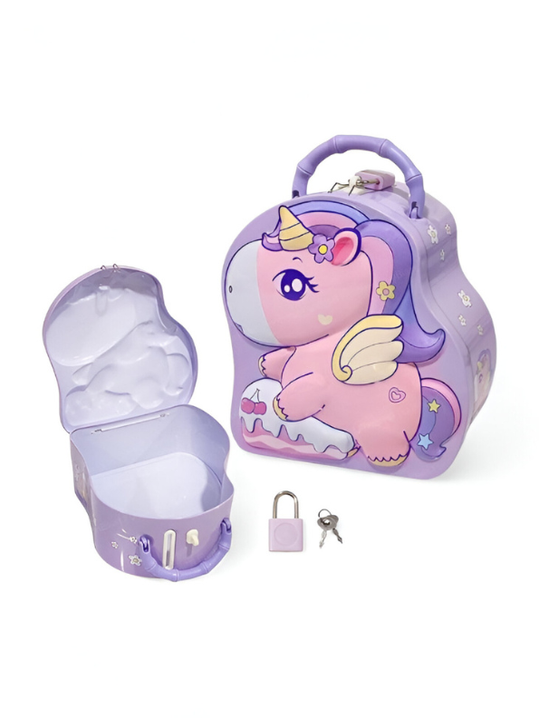 Pink - 3D Unicorn Piggy Bank – Metal Money Box with Lock & Key, Secure Savings Bank NOVGBT-8212.