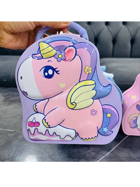 Pink - 3D Unicorn Piggy Bank – Metal Money Box with Lock & Key, Secure Savings Bank NOVGBT-8212.