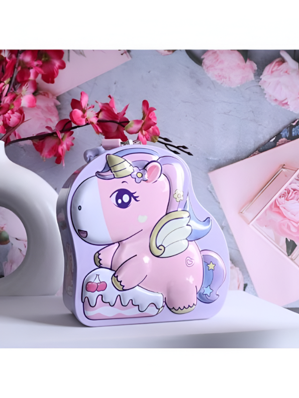 Pink - 3D Unicorn Piggy Bank – Metal Money Box with Lock & Key, Secure Savings Bank NOVGBT-8212.
