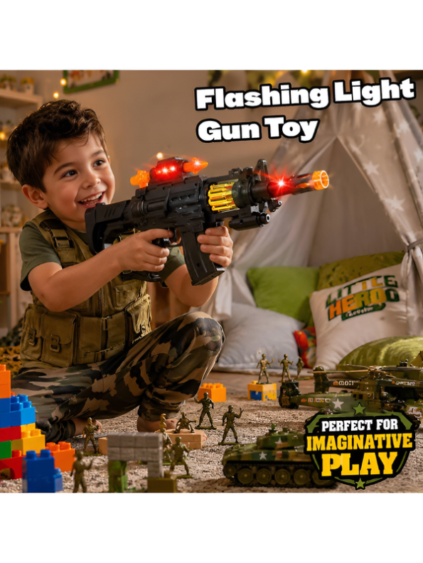 Electronic Combat Submachine Toy Gun with Flashing Lights, Sound & Vibration LMI13765