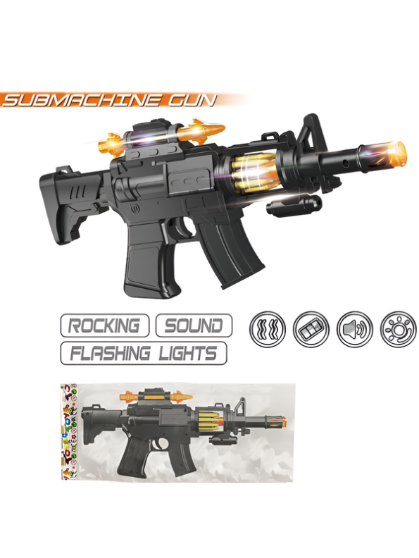 Electronic Combat Submachine Toy Gun with Flashing Lights, Sound & Vibration LMI13765