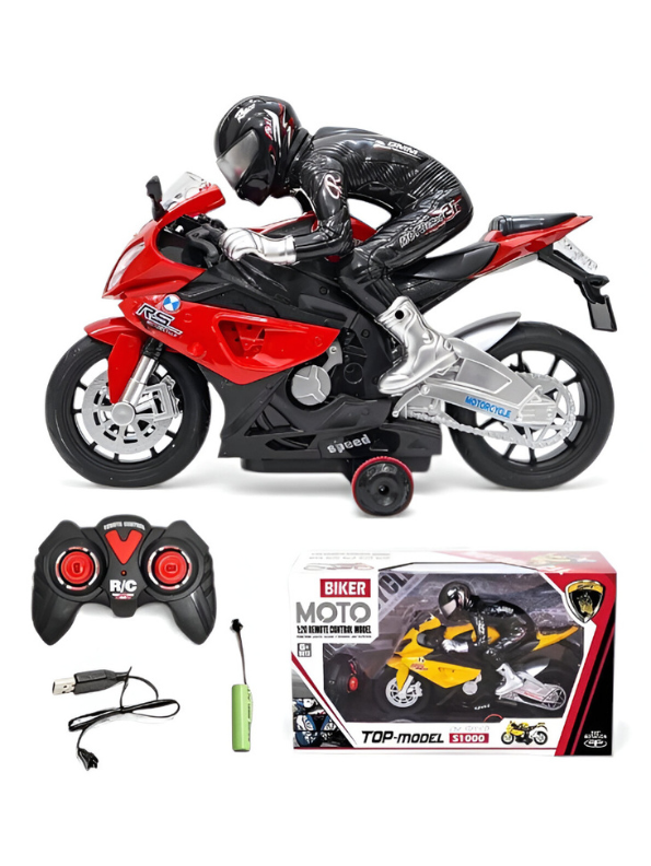 Red Stunt Racer Motorcycle Toy - Electric 360 Rotation Bike with Lights ...