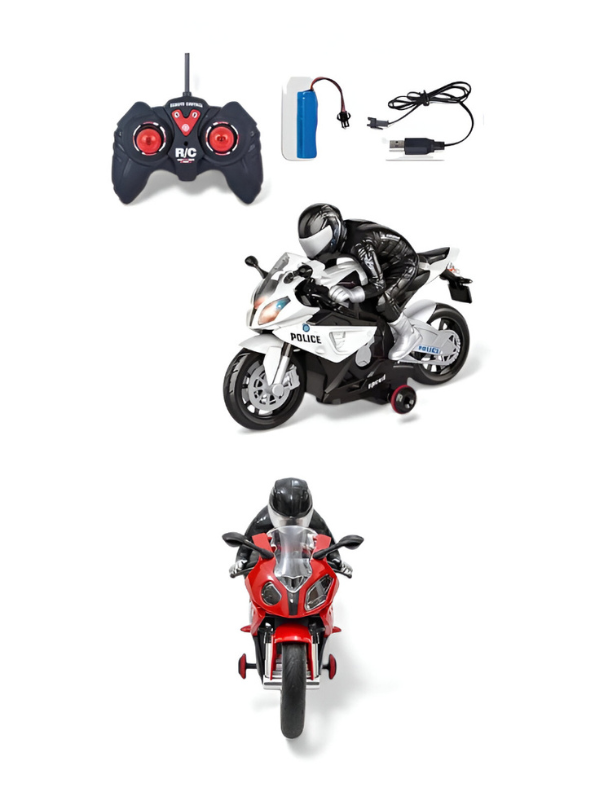 Red Stunt Racer Motorcycle Toy - Electric 360 Rotation Bike with Lights & Sound for Kids LMI12049