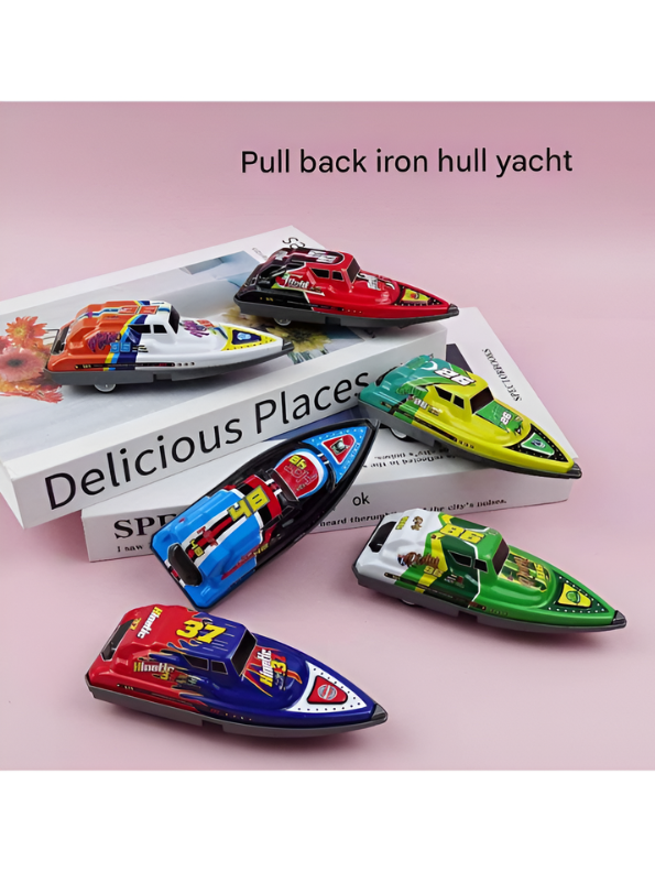 4-Pack Die-Cast Alloy Speedboat Toy Set – Pull-Back Racing Speed Boats, Simulation Vehicle Model Playset for Kids Ages 3+ LMI16067