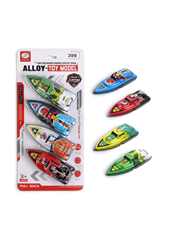 4-Pack Die-Cast Alloy Speedboat Toy Set – Pull-Back Racing Speed Boats, Simulation Vehicle Model Playset for Kids Ages 3+ LMI16067