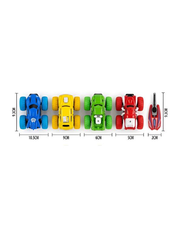 4-Pack Kids Monster Truck Toy Set – 360° Stunt Flip Cars with Launcher MD3095.