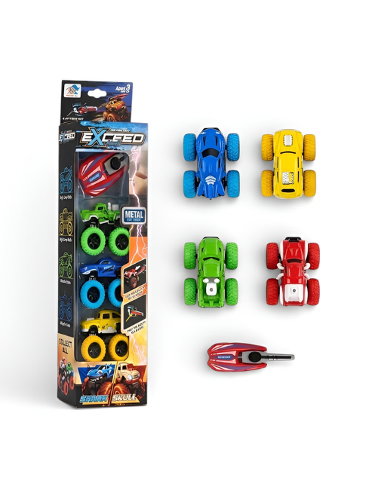 4-Pack Kids Monster Truck Toy Set – 360° Stunt Flip Cars with Launcher MD3095.