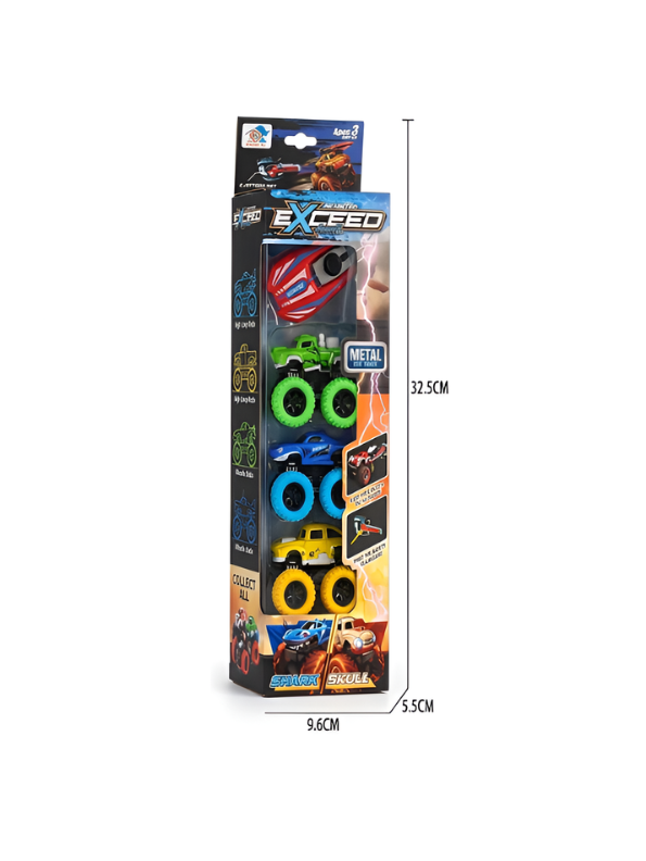 4-Pack Kids Monster Truck Toy Set – 360° Stunt Flip Cars with Launcher MD3095.