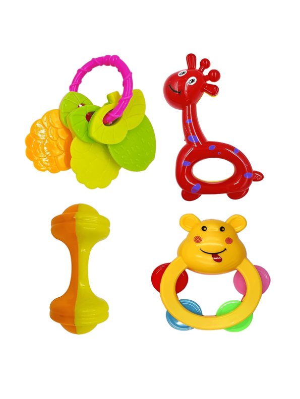 4-Piece Baby Rattle and Teething Toy Set – Musical Sound Rattles, Easy-to-Grip Teethers & Sensory Development Toys LMI15378