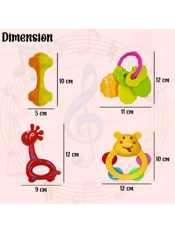 4-Piece Baby Rattle and Teething Toy Set – Musical Sound Rattles, Easy-to-Grip Teethers & Sensory Development Toys LMI15378