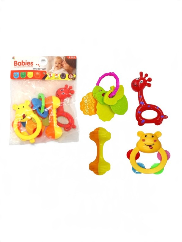 4-Piece Baby Rattle and Teething Toy Set – Musical Sound Rattles, Easy-to-Grip Teethers & Sensory Development Toys LMI15378