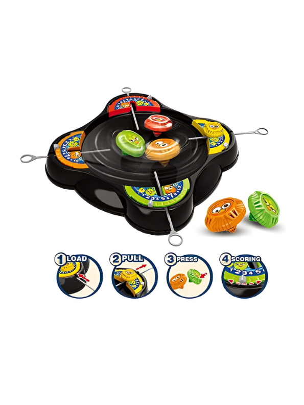4-Player Spinning Top Battle Arena Game with Launcher & Scoring System TV2788.