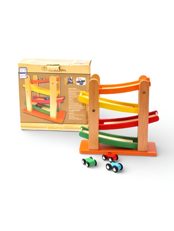 4-Tier Wooden Car Ramp Racer Toy – Colorful Zig-Zag Track with Mini ...