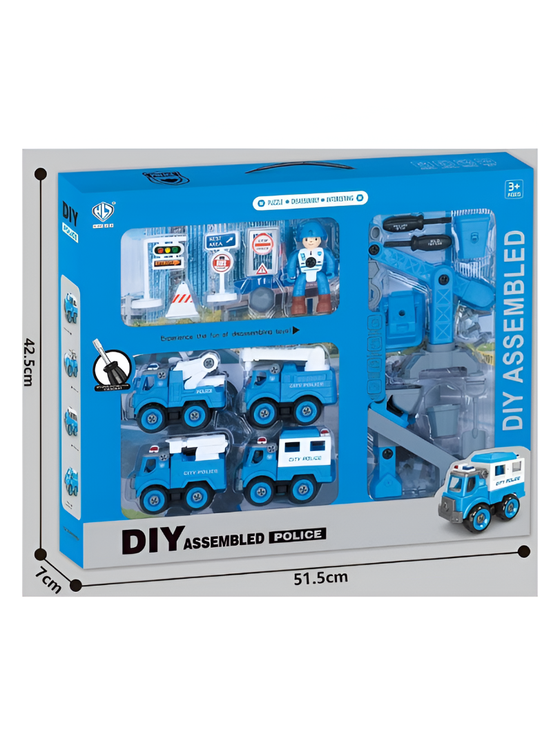 4-in-1 DIY Assembled Police Truck Toy Set with Take-Apart Tools and Accessories TV6947