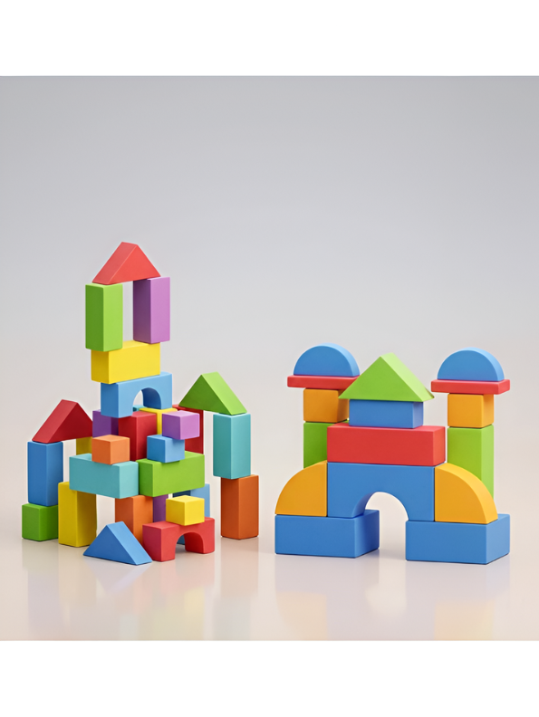40-Piece Solid Wood Geometric Building Blocks – Non-Toxic Rainbow Stacking & Sorting Toy for Preschool Learning and Dexterity MD660