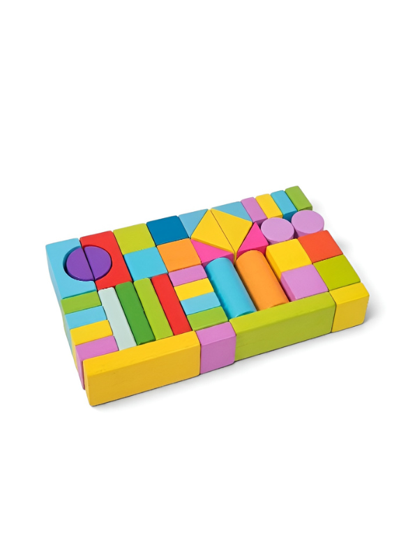 40-Piece Solid Wood Geometric Building Blocks – Non-Toxic Rainbow Stacking & Sorting Toy for Preschool Learning and Dexterity MD660