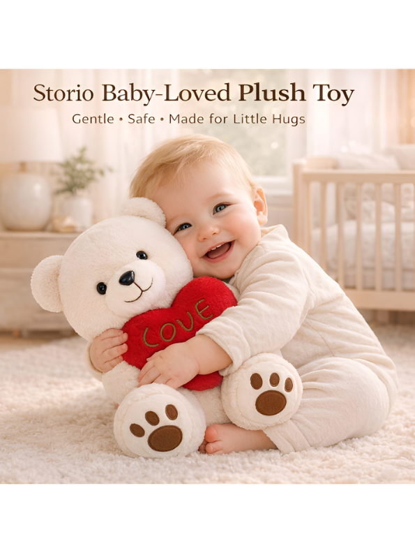 40cm Cream Plush Teddy Bear with Red "LOVE" Heart – Soft Stuffed Animal Toy ST16289.