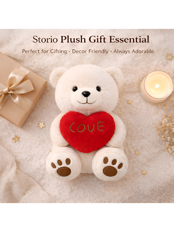 40cm Cream Plush Teddy Bear with Red "LOVE" Heart – Soft Stuffed Animal Toy ST16289.