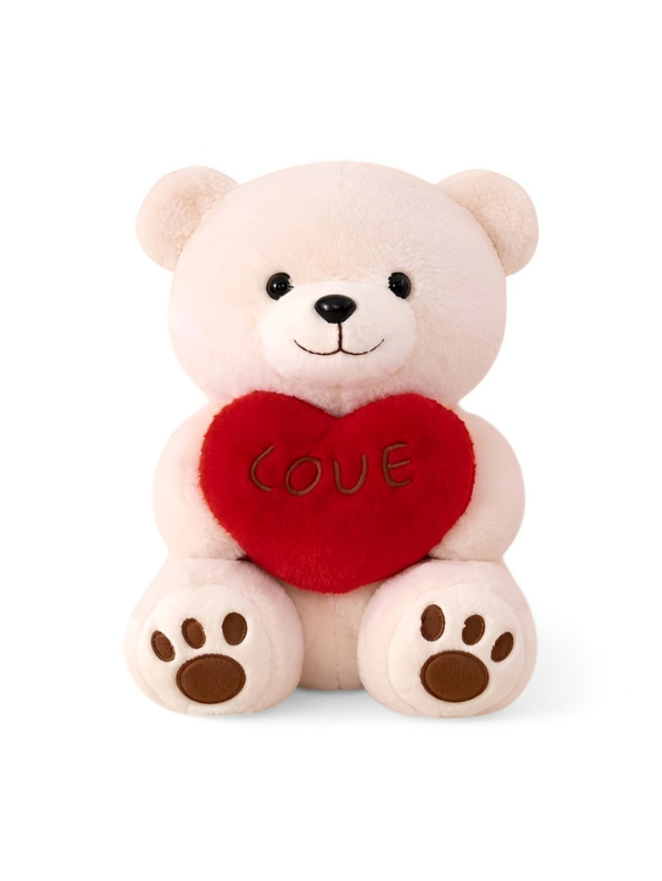 40cm Cream Plush Teddy Bear with Red "LOVE" Heart – Soft Stuffed Animal Toy ST16289.