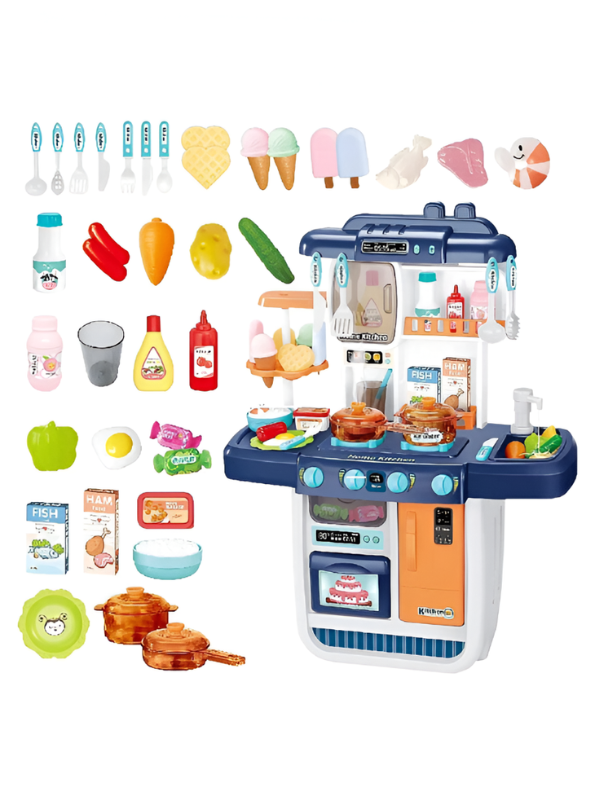 42-Piece Kids Kitchen Playset with Realistic Steam – Interactive Cooking Toy Set MD3208.