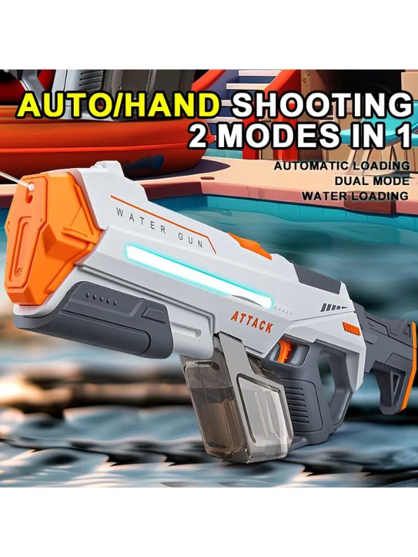 White - 420cc Electric High-Pressure Water Gun – Powerful Lighting Technology, Automatic Water Blaster Toy for Summer Outdoor Fun