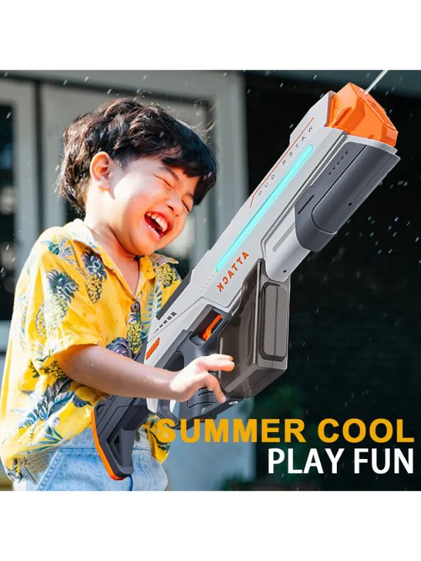 White - 420cc Electric High-Pressure Water Gun – Powerful Lighting Technology, Automatic Water Blaster Toy for Summer Outdoor Fun