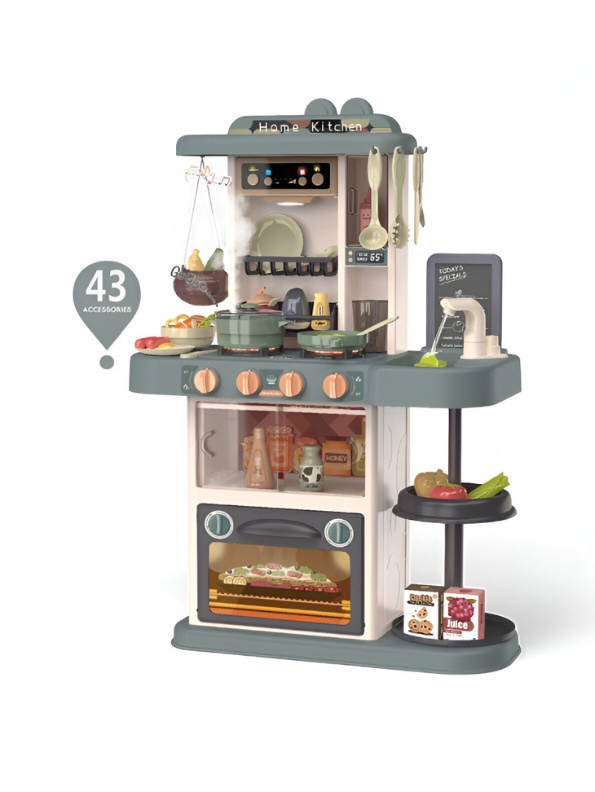 43-Piece Deluxe Kids Play Kitchen Set with Real Water Sink, Lights & Sounds | Pretend Cooking Toy for Toddlers – Realistic Stove, Utensils & Accessories | NX15243.
