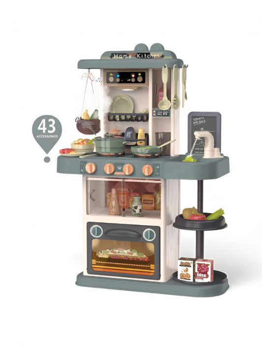 43-Piece Deluxe Kids Play Kitchen Set with Real Water Sink, Lights & Sounds | Pretend Cooking Toy for Toddlers – Realistic Stove, Utensils & Accessories | NX15243.