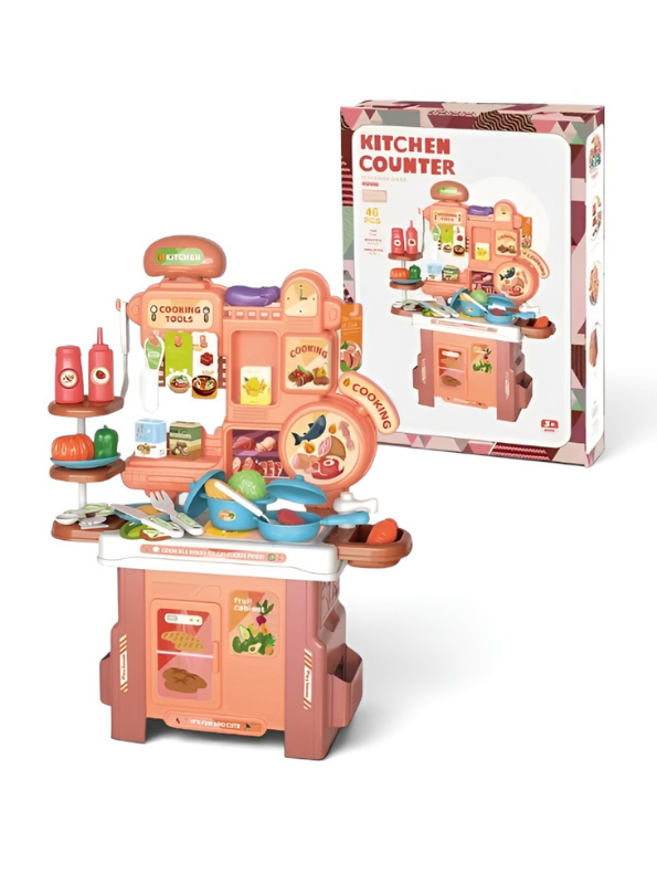 46-Piece Kids Kitchen Counter Play Set – Pretend Cooking Toy Set MD561