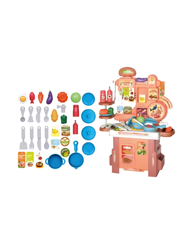 46-Piece Kids Kitchen Counter Play Set – Pretend Cooking Toy Set MD561