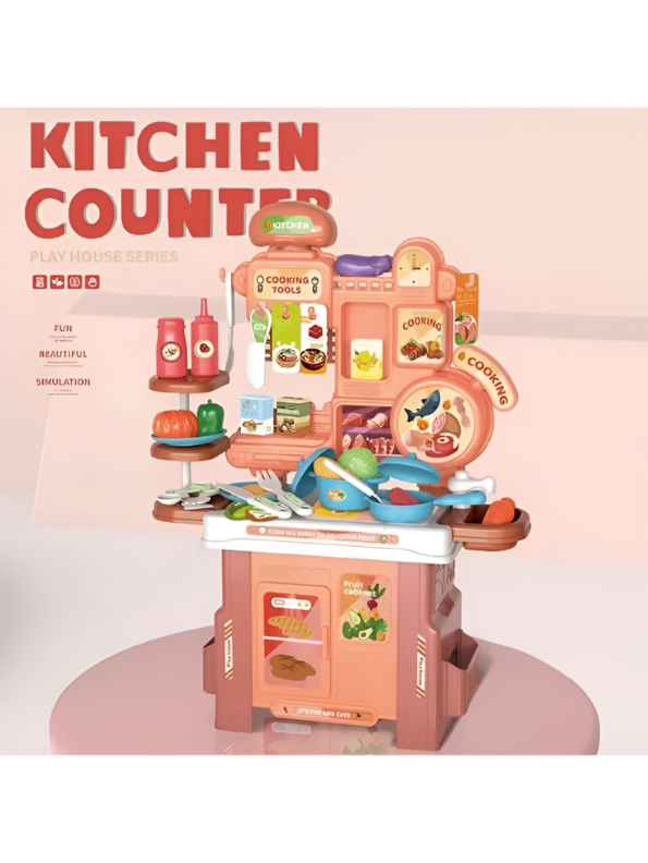 46-Piece Kids Kitchen Counter Play Set – Pretend Cooking Toy Set MD561