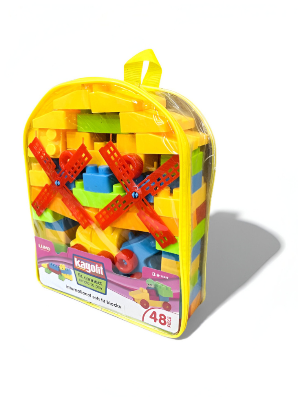 48-Piece Soft Building Blocks Set for Toddlers – Educational STEM Construction Toys, Colorful Interlocking Blocks with Storage Bag LMI7475.
