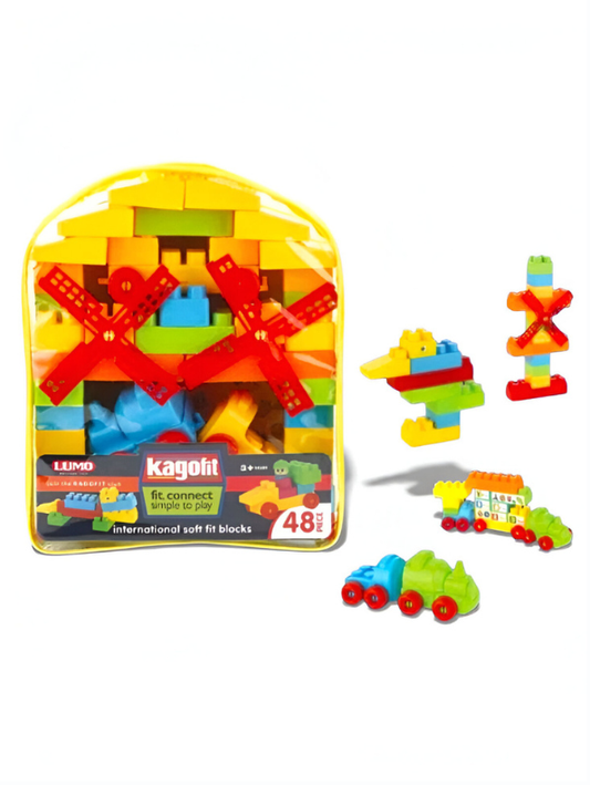 48-Piece Soft Building Blocks Set for Toddlers – Educational STEM Construction Toys, Colorful Interlocking Blocks with Storage Bag LMI7475.
