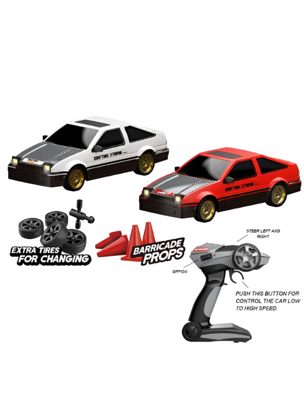 4WD RC Drift Car White 1:16 Scale High-Speed Remote Control Racing Car 30+km/h with LED Lights, 2 Rechargeable Batteries & Interchangeable Tires TV4908