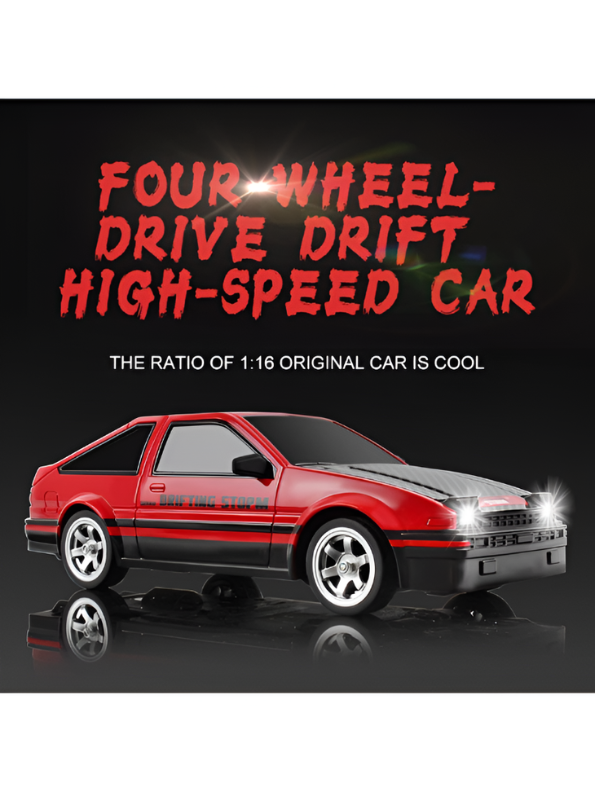 4WD RC Drift Car 1:16 Scale High-Speed Remote Control Racing Car 30+km/h with LED Lights, 2 Rechargeable Batteries & Interchangeable Tires TV4908