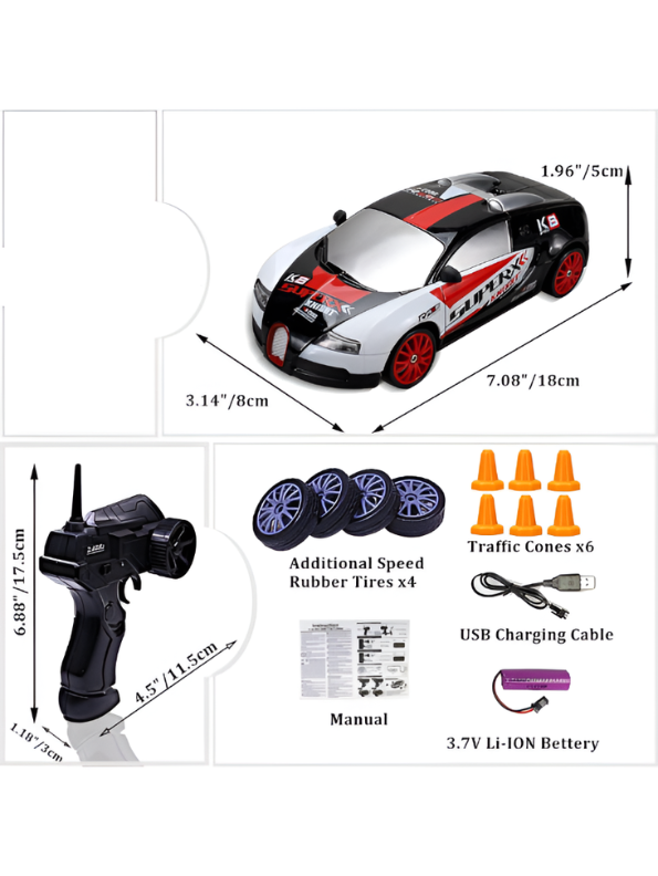 4WD RC Drift Car 1:24 – High-Speed Remote Control Car with Drift & Rubber Tires MD3453.