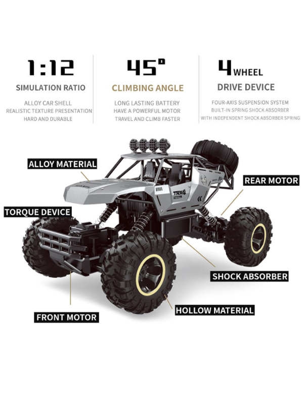 4WD RC Rock Crawler Monster Truck – Alloy Shell, 2.4GHz Off-Road Car Black TV2221.