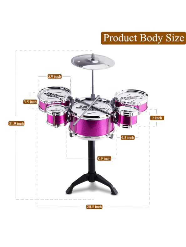 3-Drum Kids Jazz Musical Toy Set with Cymbal & Stool – Pink TV6756