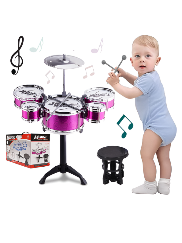 3-Drum Kids Jazz Musical Toy Set with Cymbal & Stool – Pink TV6756